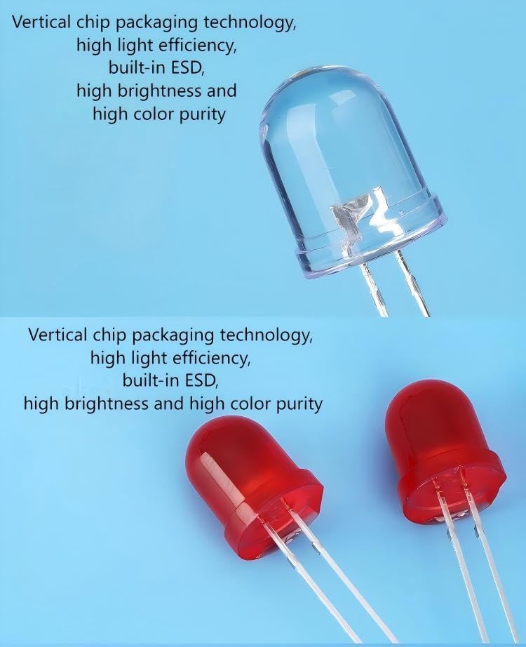 ProCircFix 50-Piece 10mm LED Diode Kit (10 Pieces for Each of 5 Colors) - Compatible with Arduino/Low-Voltage Circuits, high-Brightness F10 diffused Light-Emitting diode Combination - Image 4